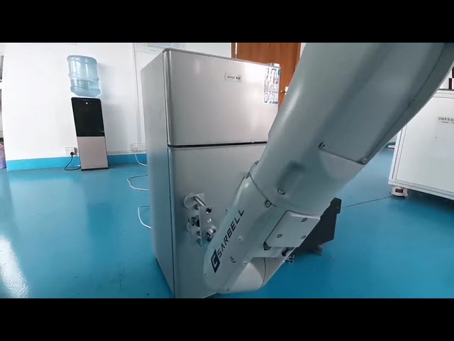 Videos de la empresa sobre Robotic arm for refrigerator door durability test - continuously open and close